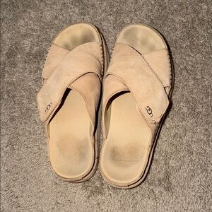 UGG Beige Crisscross Suede Slides